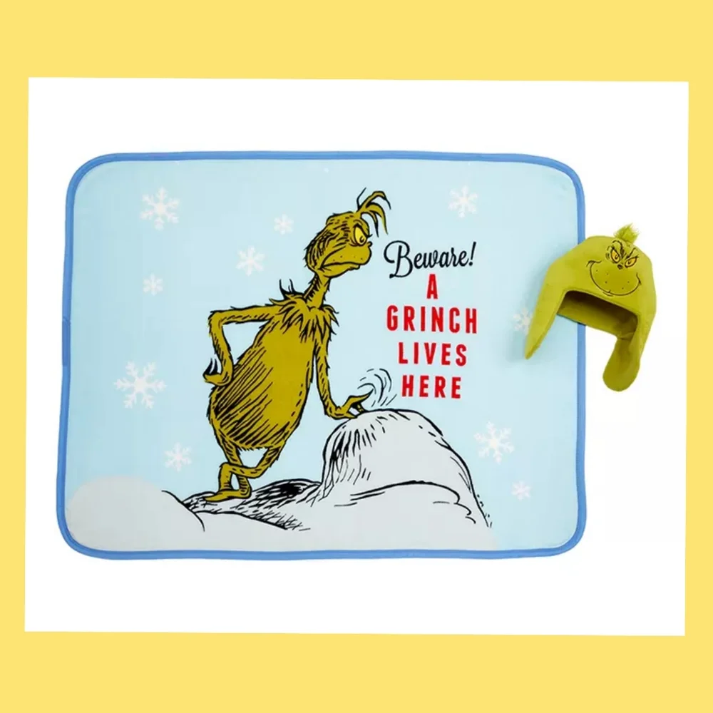 NEW The Grinch Green Hat & Throw Set, 60
